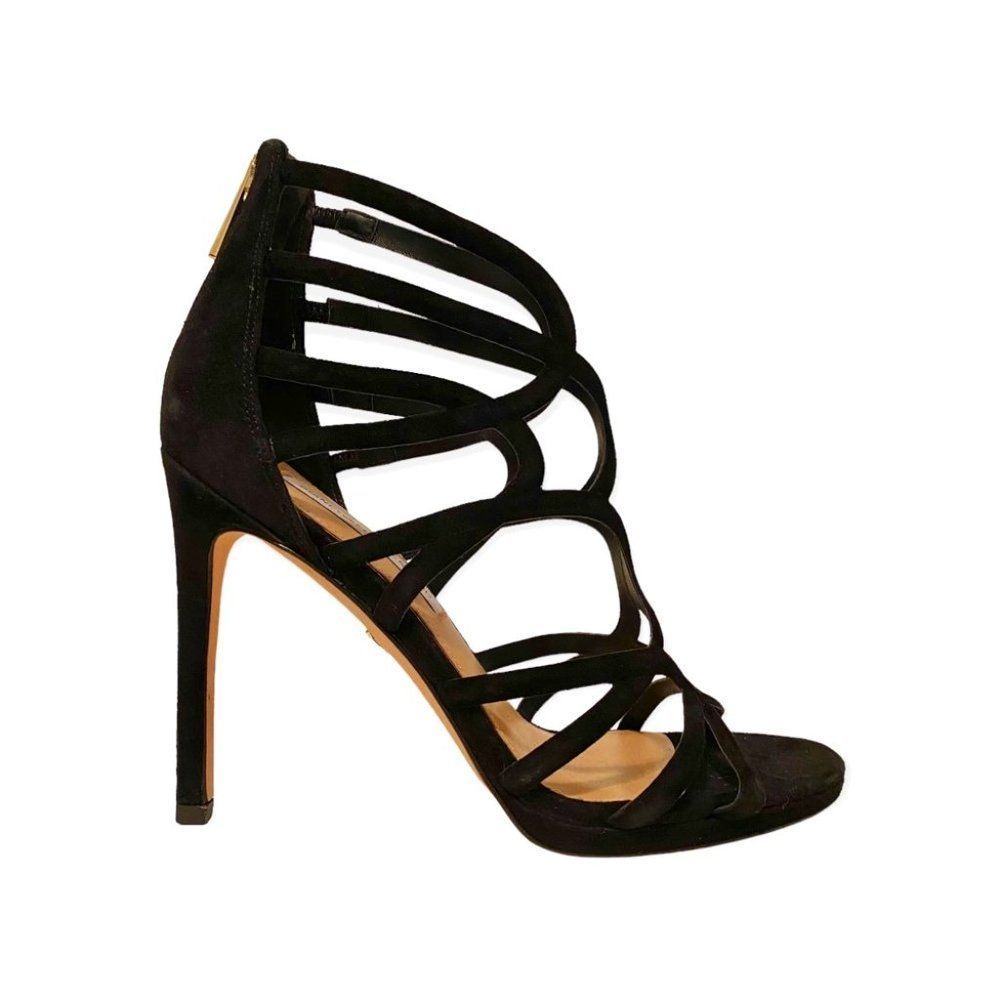 DVF "Kalyan" Suede Platform High Heel Sandals, Black, Size 6